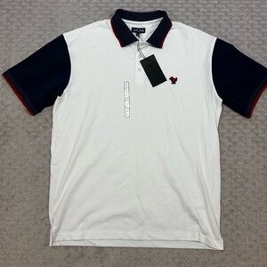 Bad Birdie Pique Golf Polo White Dark Navy Red Shirt Short Sleeve Mens Sz L
